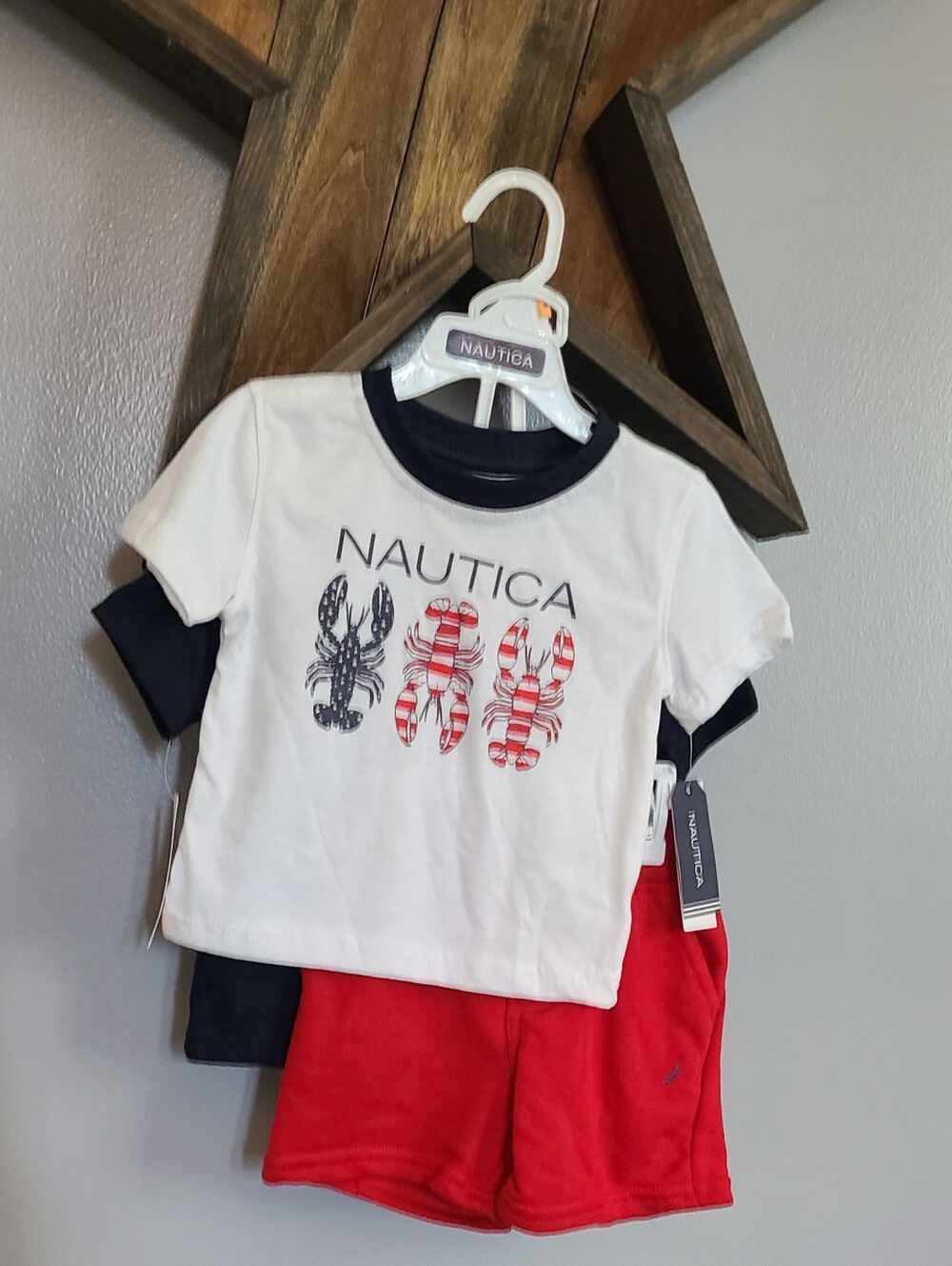 Nautica Boys White & Red Lobster Tee with Red Shorts